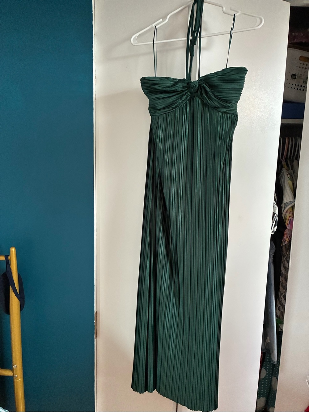 Vici Teal Pleated Strapless Maxi Dress with Halter Tie - Picture 3 of 7
